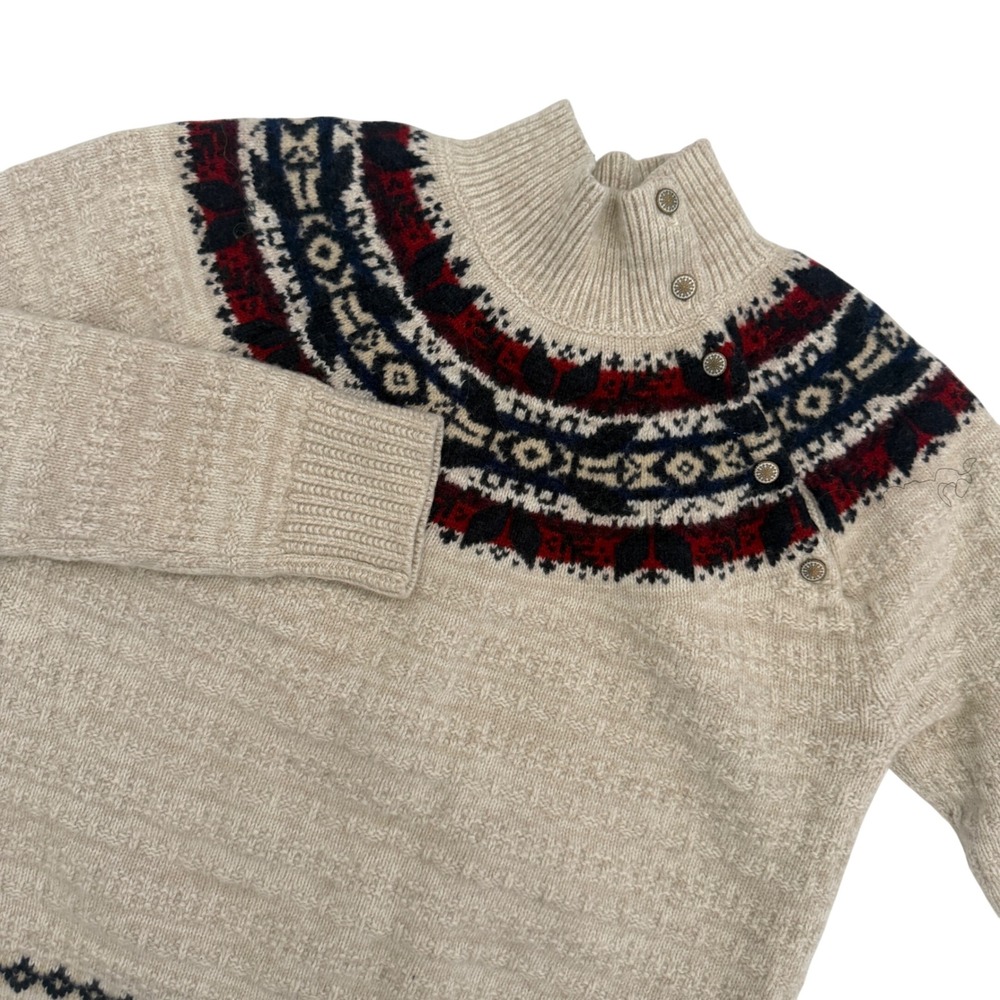 Polo Ralph Lauren Girls Fair Isle Wool Blend Mock Neck Shoulder Button Sweater L